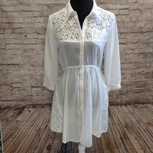 Free People White Semi Sheer Dress w/Crochet Details Size 10